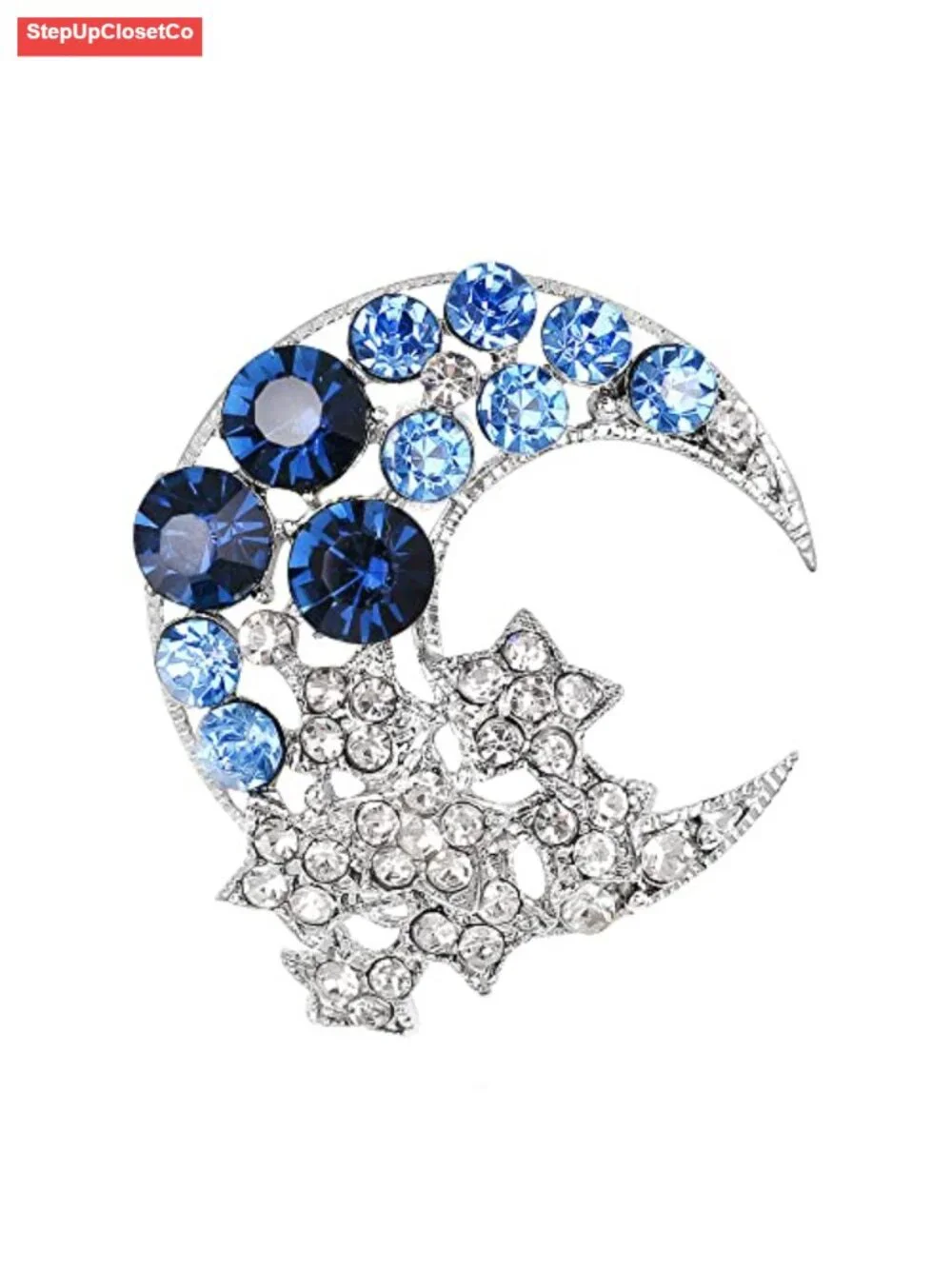 Crystal Moon Star Brooch Pin Sparkle Pearl Lapel Pin Vintage Women Dress Suit